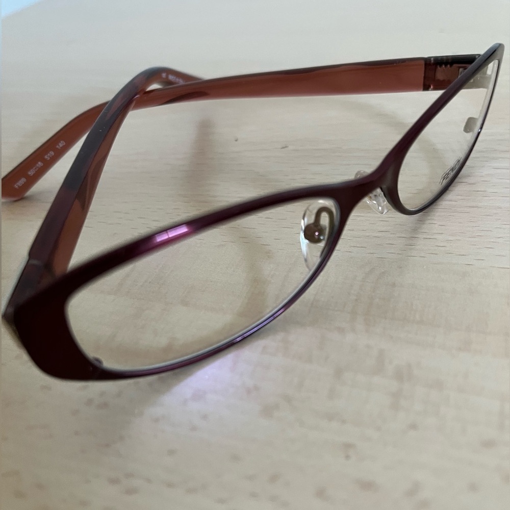FENDI Readers Cranberry Cat Eye Silver FF Logo Non Prescription Case COA BNWOT - Picture 9 of 14
